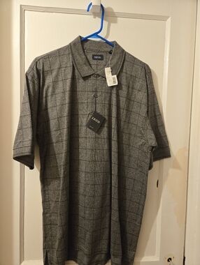Izod Men's Charcoal Gray Windowpane Polo